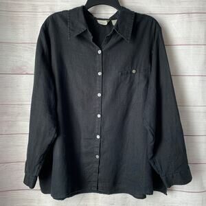 Studio Works Woman Black Button Up Linen Shirt Long Sleeve Size 2X